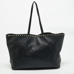 Valentino Black Leather Rockstud Shopper Tote 1177669