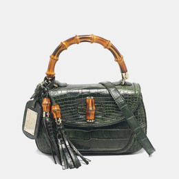 Gucci Green Alligator Medium Tassel New Bamboo Top Handle Bag 1177499