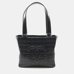 Chanel Chocolate Bar Tote Shoulder Bag Lambskin Leather Black Ghw 1176465