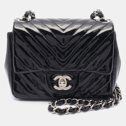 Chanel Chevron Black Patent Leather Chain Shoulder Bag 1176437