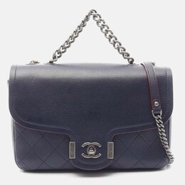 Chanel Matelasse Hand Chain Shoulder Crossbody Bag Leather Navy 1176421