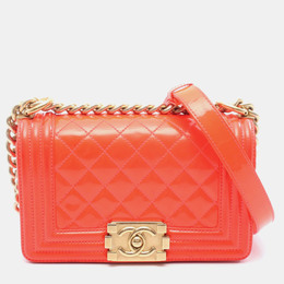Chanel Boy Small Orange Patent Leather Chain Shoulder Bag 1176440