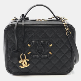 Chanel Filigree Black Leather Vanity Shoulder Bag 1176450
