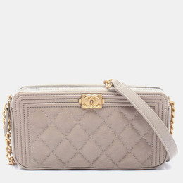 Chanel Boy Chanel Shoulder Bag Leather Grained Calfskin Beige Ghw Cc 1176445
