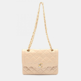 Chanel Matelasse Paris Limited W Flap Chain Shoulder Bag Leather Beige Coco Cc 1176384