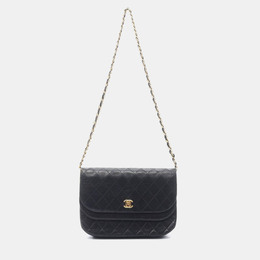 Chanel Matelasse W Flap Chain Shoulder Bag Lambskin Black Ghw 1176431