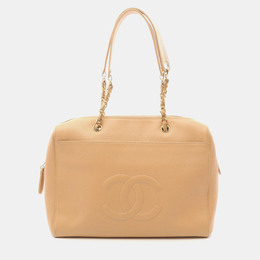 Chanel Coco Mark Tote Chain Shoulder Bag Calf Leather Beige Ghw 1176464