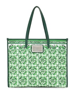Dolce & Gabbana сумка-тоут из холста с принтом майолика, зеленый bm2274ao667 | зеленый