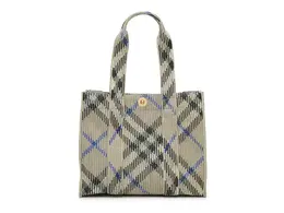 Маленькая вязаная клетчатая сумка-тоут Burberry, Light Grey Plaid Print 450003149471 | light grey plaid print