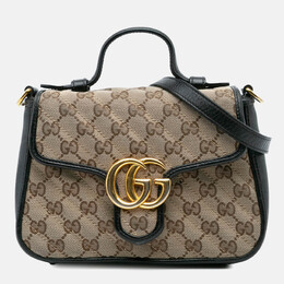 Gucci Beige/Black GG Marmont Matelasse Canvas Top Handle Bag 1177966
