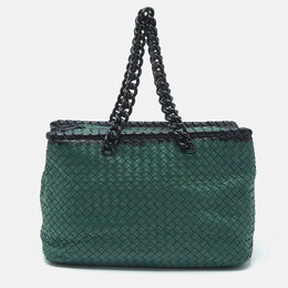 Bottega Veneta Green/Black Intrecciato Leather and Karung Chain Tote 1177632