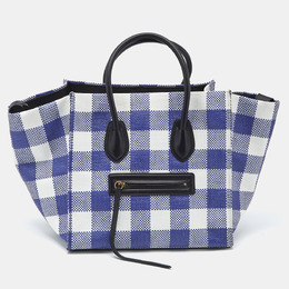 Celine Purple/White Gingham Woven Straw Medium Phantom Luggage Tote 1177640