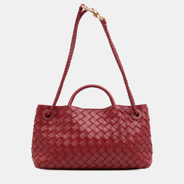 Bottega Veneta Red Lambskin Intrecciato East West Andiamo Top Handle Bag 1177551