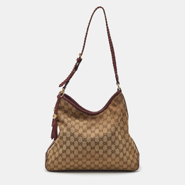 Gucci Beige/Brown GG Canvas and Leather Medium Marrakech Hobo 1174665