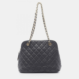 Chanel Matelasse Chain Tote Shoulder Bag Calfskin Leather Black Ghw 1176390