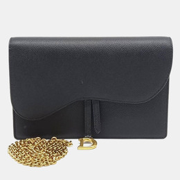 Christian Dior Black Leather Saddle Chain Crossbody Bag 1178948