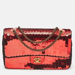 Chanel Red Sequin Satin Medium Paris-Shanghai Classic Double Flap Bag 1177300