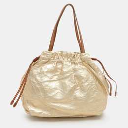 Prada Gold Metalic Leather Drawstring Tote 1178657