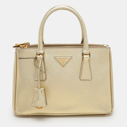 Prada Gold Saffiano Lux Leather Small Galleria Double Zip Tote 1178651