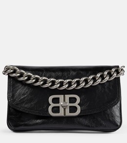 BB мягкая кожаная маленькая сумка через плечо с клапаном Balenciaga, черный p00826153 | black