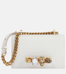 Кожаная мини-сумка через плечо Satchel с драгоценными камнями Alexander McQueen, белый p00573752 | white