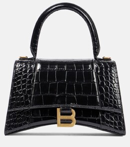 Маленькая сумка через плечо Hourglass из кожи с эффектом крокодила Balenciaga, черный p00741486 | black