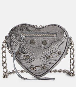 Кожаная сумка через плечо Le Cagole Heart Mini Balenciaga, серебряный p00762074 | silver