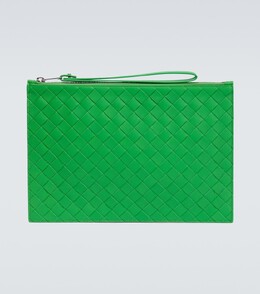 Intrecciato Большой кожаный клатч Bottega Veneta, зеленый p00671949 | green