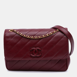 Chanel Burgundy Diagonal Quilted Lambskin CC Signature Flap Bag 1179344