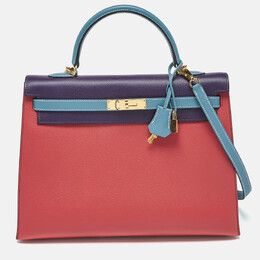 Hermes Bleu Jean/Anemone/Rose Tyrien Epsom Leather Gold Finish Kelly Sellier 35 Bag 1179182