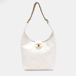 Chanel White Leather Chain Hobo Bag 1179080