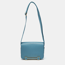 Hermes Bleu Jean Chevre Mysore Leather Gold Finish Geta Bag 1177591