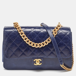 Chanel Navy Blue Quilted Leather Paris-Cosmopolite Straight Lined Flap Bag 1178189
