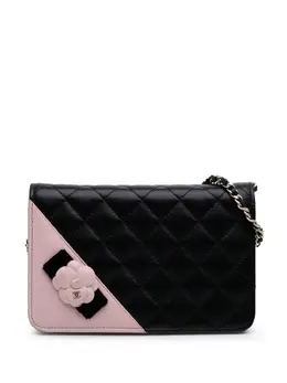 Chanel 2016-2017 Bicolor Quilted Lambskin Camellia Wallet on Chain crossbody bag 31095963