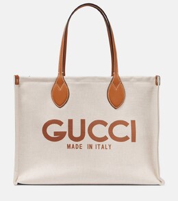 Холщовая сумка-тоут с кожаной отделкой и логотипом Gucci, бежевый p00880706 | be
