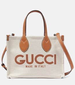 Миниатюрная холщовая сумка-тоут с кожаной отделкой и логотипом Gucci, бежевый p00880705 | be