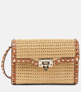 Маленькая сумка через плечо rockstud из рафии Valentino Garavani, бежевый p00899600 | naturale/almond beige
