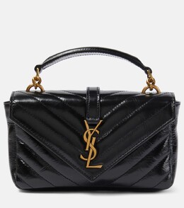 Сумка на плечо college mini из кожи металлассе Saint Laurent, черный p00884109 | noir