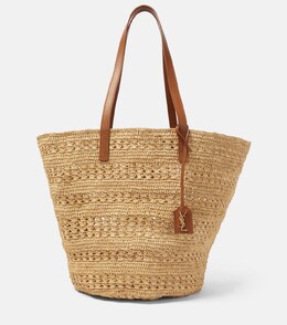 Сумка-корзина panier среднего размера из рафии Saint Laurent, бежевый p00919386 | naturel+brick