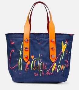 Джинсовая сумка-тоут среднего размера frangibus с принтом Christian Louboutin, синий p00776977 | blue