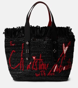 Сумка-тоут frangibus среднего размера из рафии с вышивкой Christian Louboutin, черный p00809627 | black