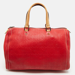 CH Carolina Herrera Red Monogram Embossed Leather Large Andy Boston Bag 1178754