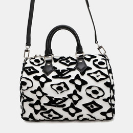 Louis Vuitton Speedy Bandouliere 25 White Noir Urs Fischer Monogram Canvas Boston Bag 1175611