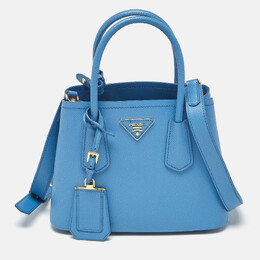 Prada Blue Saffiano Cuir Leather Mini Double Handle Tote 1180093