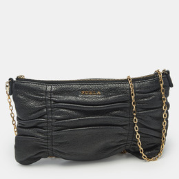 Furla Black Gathered Leather Chain Crossbody Bag 1179928