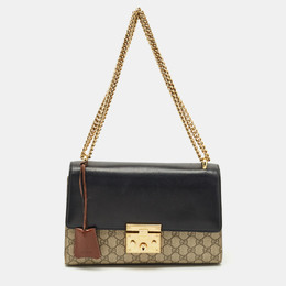 Gucci Beige/Black GG Supreme Canvas and Leather Medium Padlock Shoulder Bag 1179530