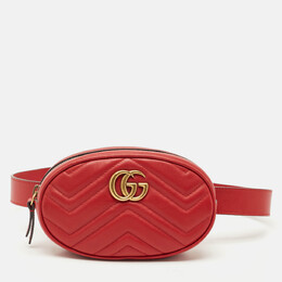 Gucci Red Matelassé Leather Mini GG Marmont Belt Bag 1178525