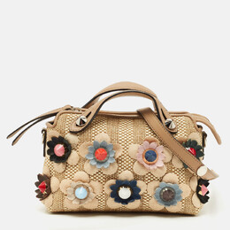 Fendi Beige/Natural Raffia Mini Applique By The Way Crossbody Bag 1179204