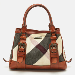 Burberry Brown Mega Check Fabric and Leather Tote 1178608