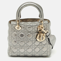 Christian Dior Metallic Grey Cannage Leather Medium Lady Christian Dior Tote 1178609